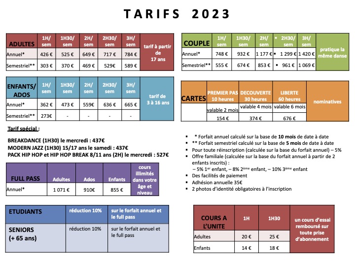 TARIFS 2023